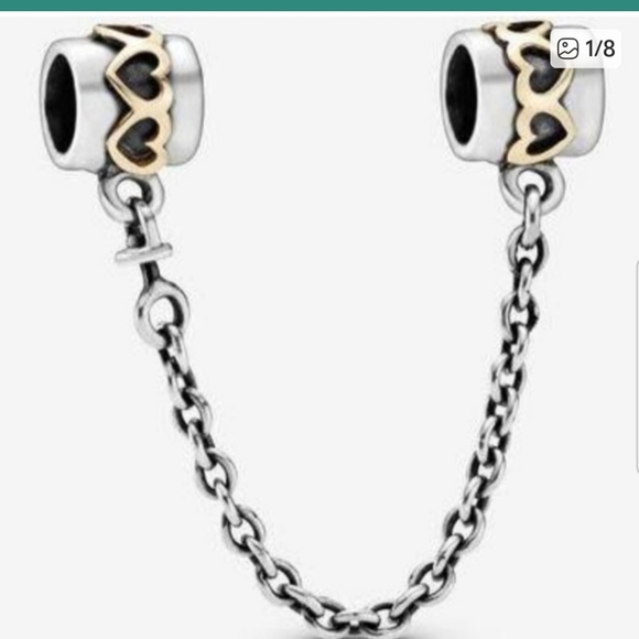 Pandora 2 Tone Gold And Sterling Silver Hearts Safety Chain - Picture 2 of 3